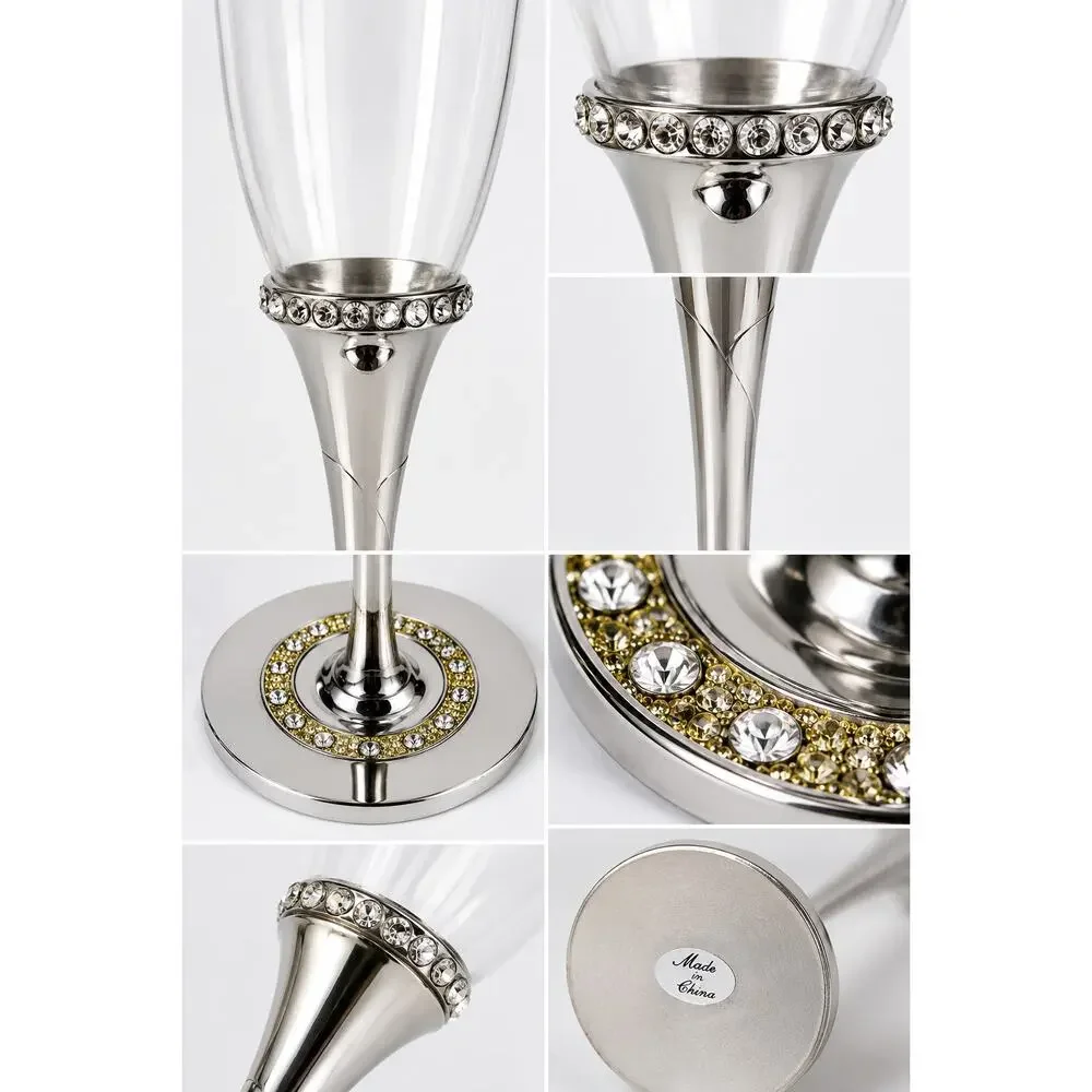 Studio His & Hers Toasting Glasses Pair Rhinestone Wedding Flutes 2010 Boxed